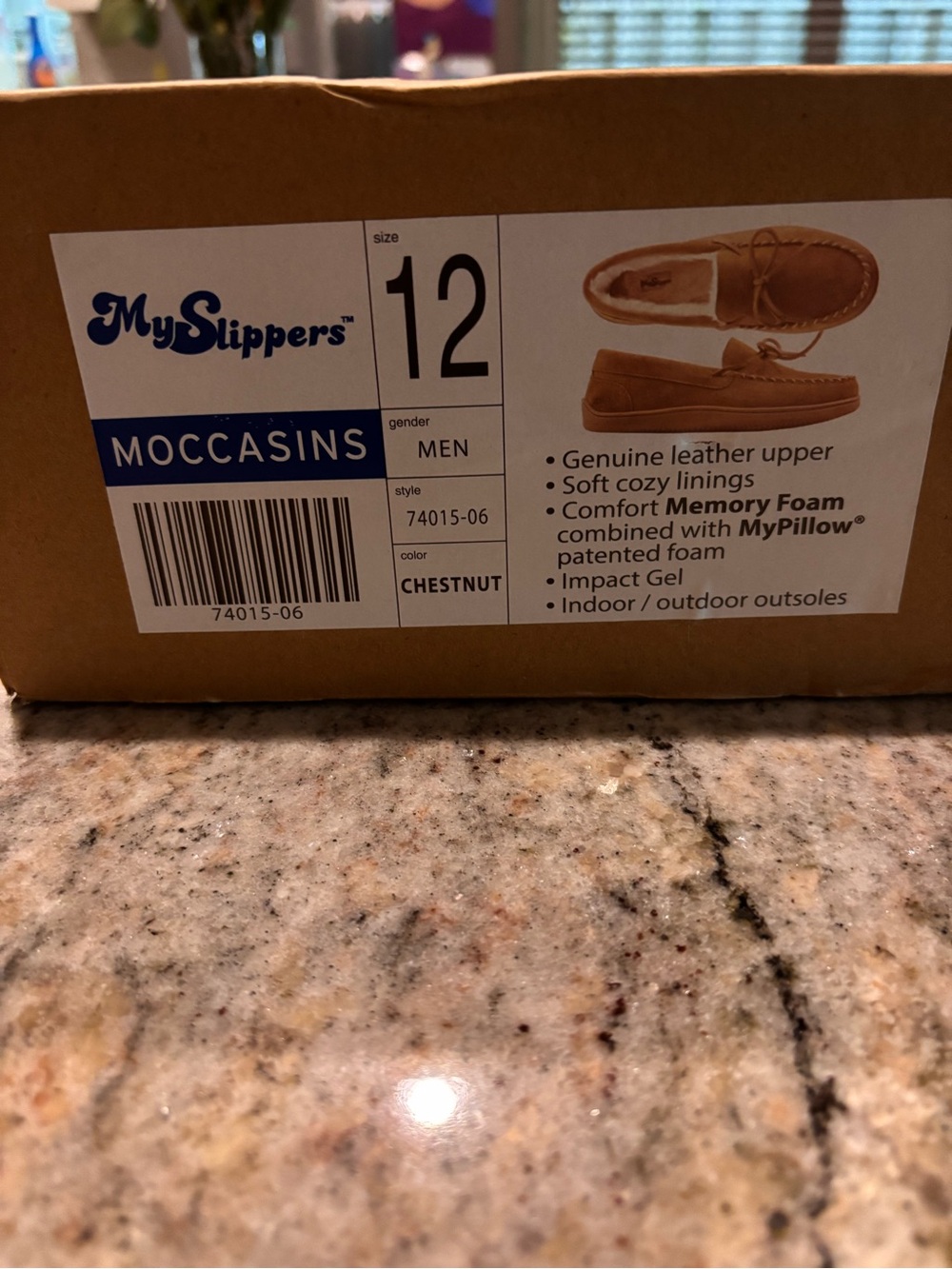 NIB My Slippers Men’s Moccasins in Chestnut size 12